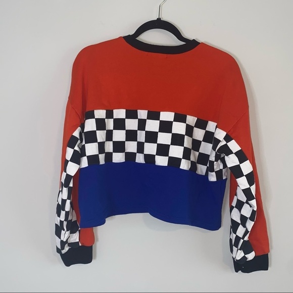 Forever 21 Checker Color Block Crop Sweatshirt - Picture 5 of 7